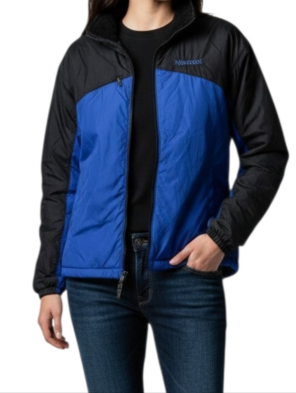 Vintage Marmot DriClimate Windbreaker Jacket Blue Black Fleece Lined Full Zip